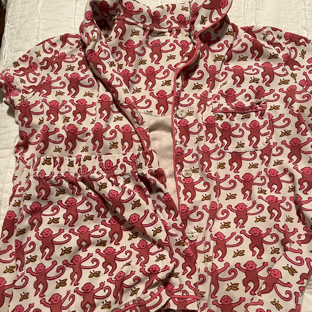 RARE Pink monkey pajamas short sleeve/short set!!